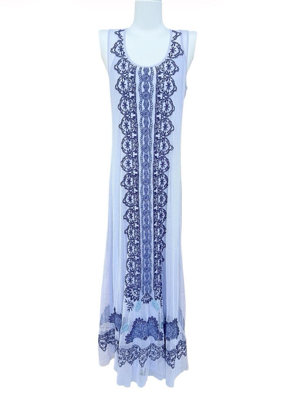 Johnny Was NEW Bitola Mesh Maxi Slip Dress Sz S Sleeveless Embroidered